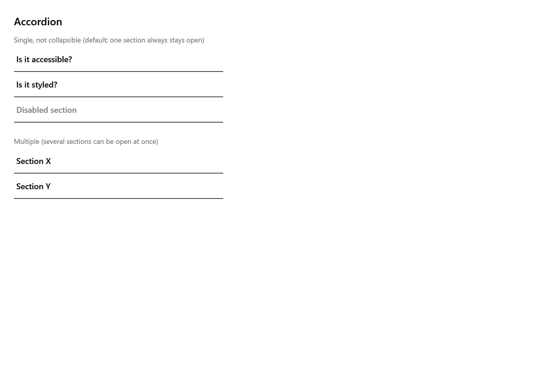 Accordion Gallery page in the high contrast theme