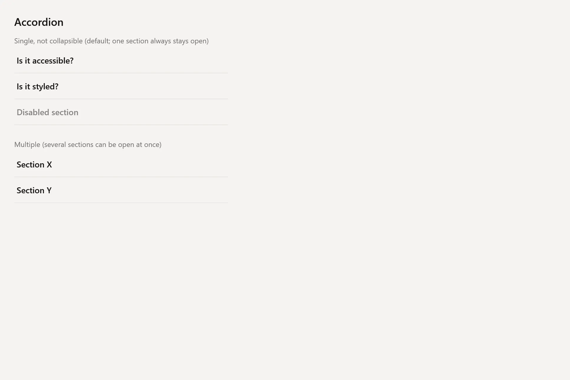 Accordion Gallery page in the light theme