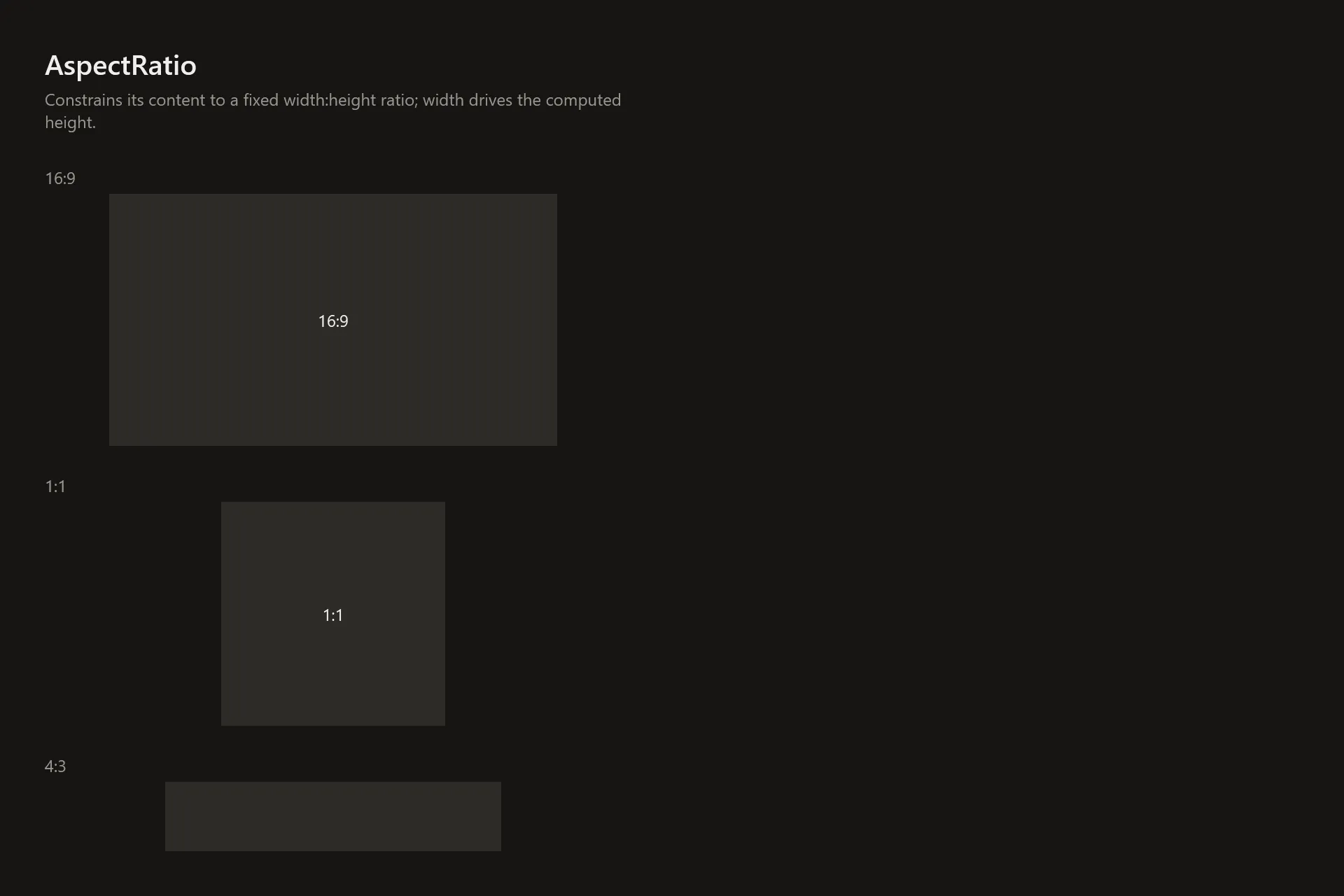 AspectRatio Gallery page in the dark theme