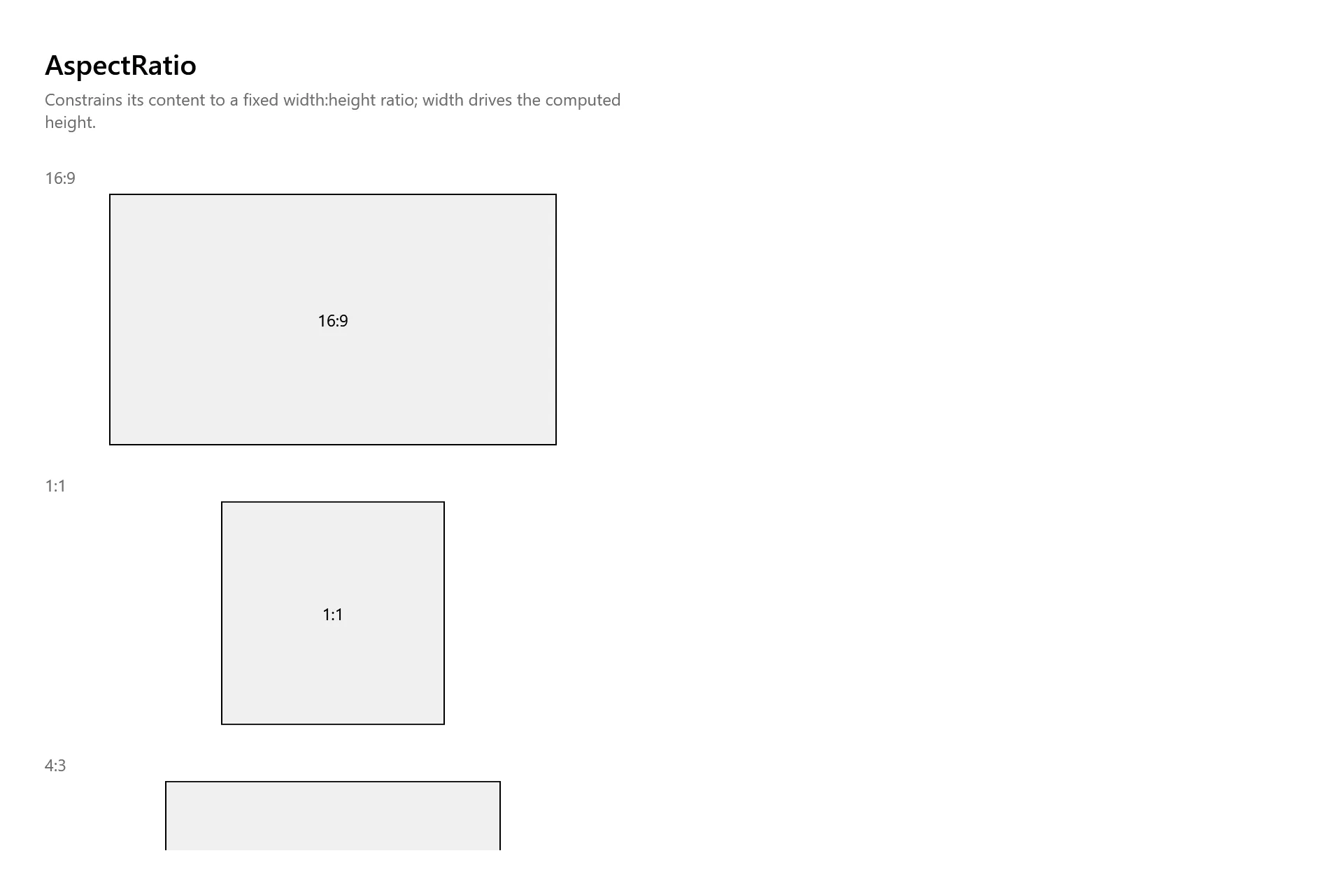 AspectRatio Gallery page in the high contrast theme