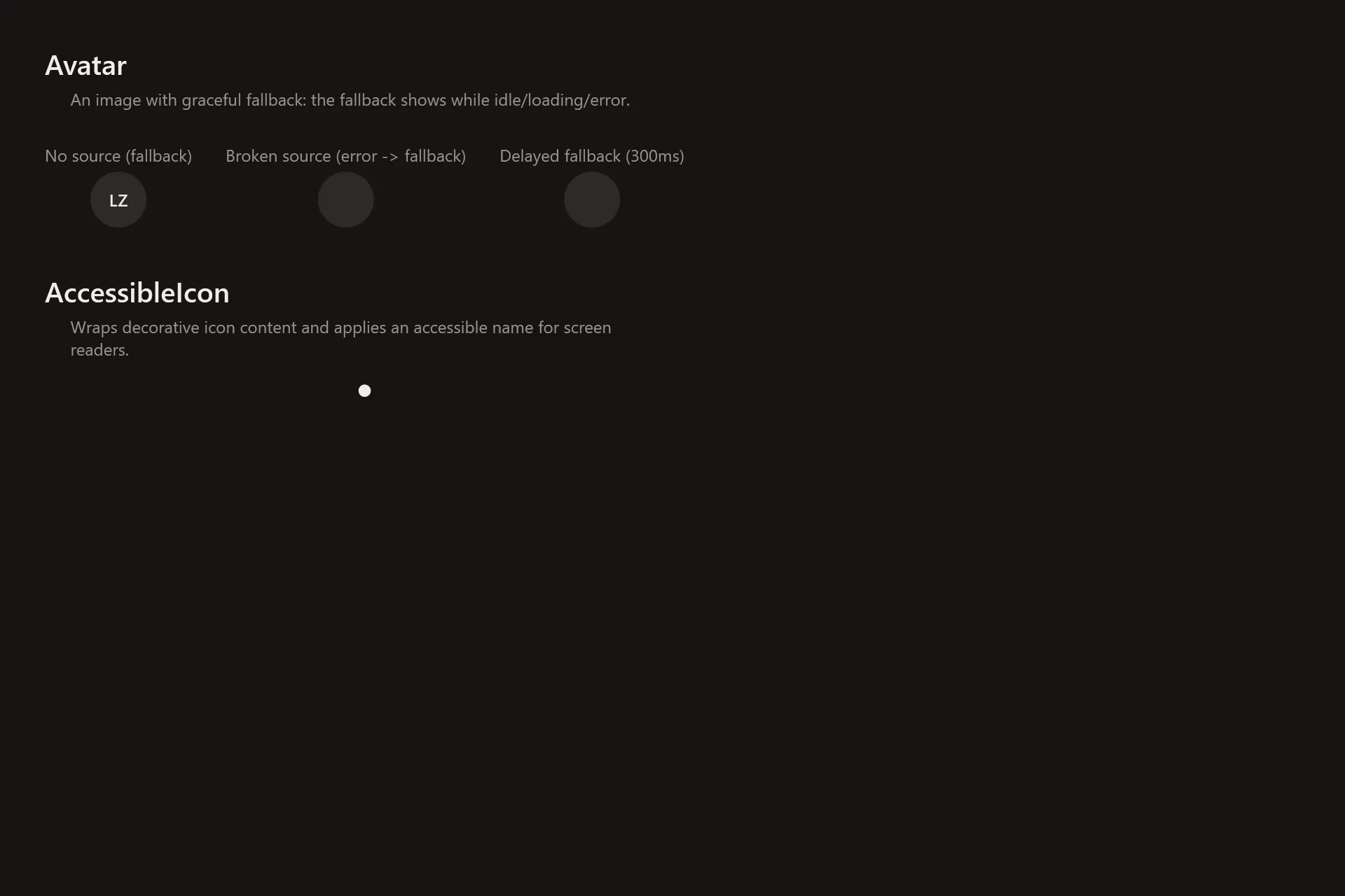 Avatar Gallery page in the dark theme