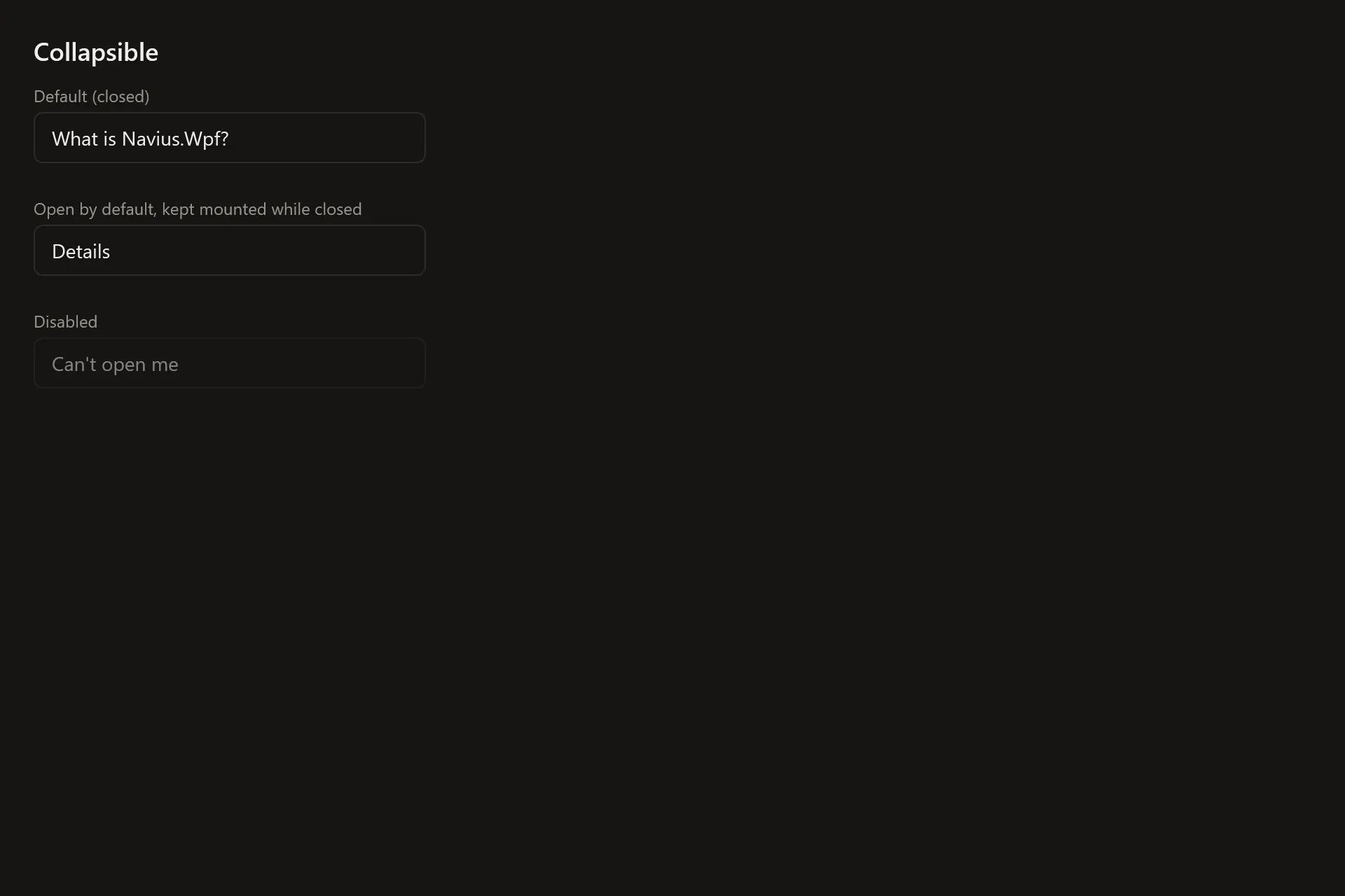 Collapsible Gallery page in the dark theme