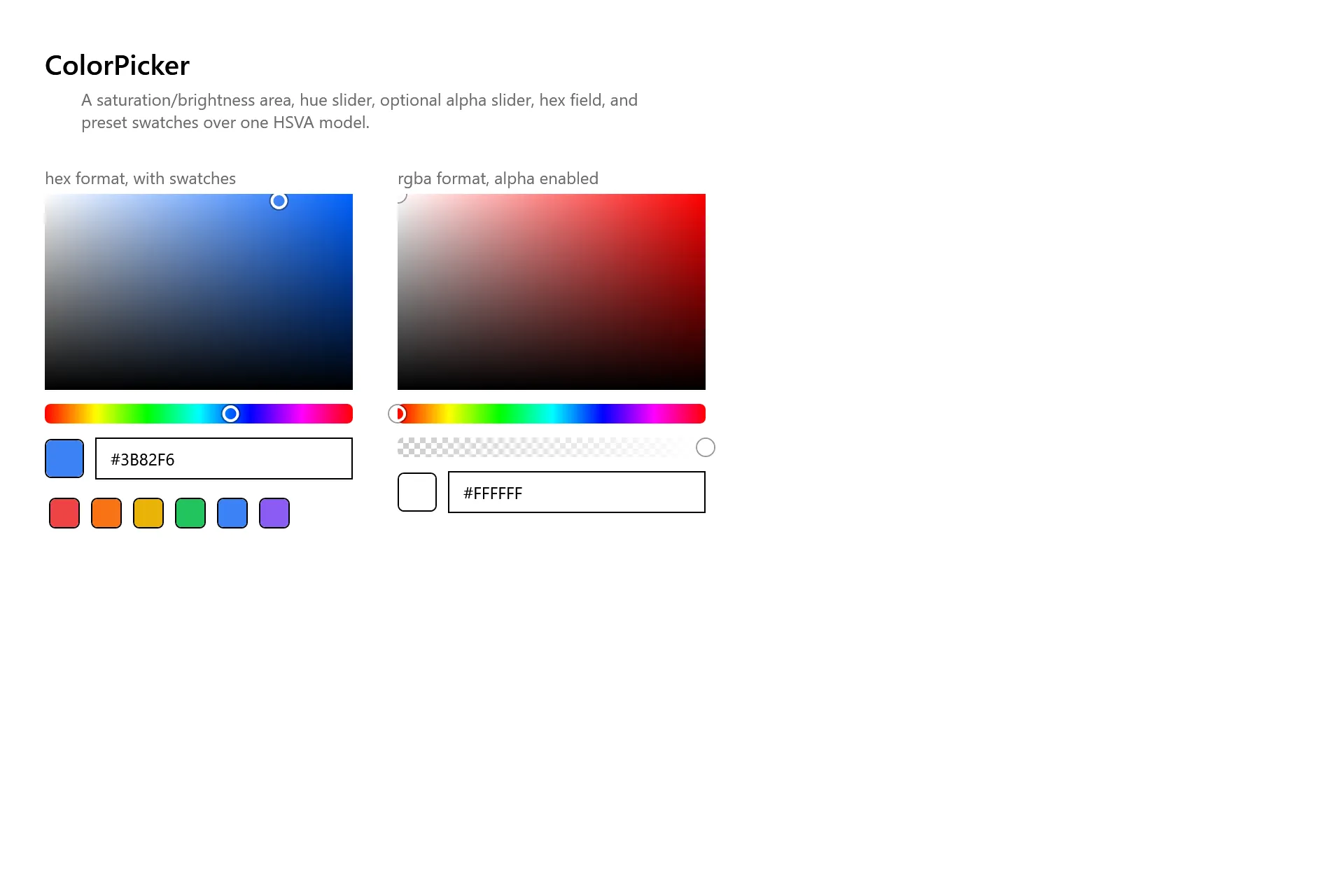 ColorPicker Gallery page in the high contrast theme