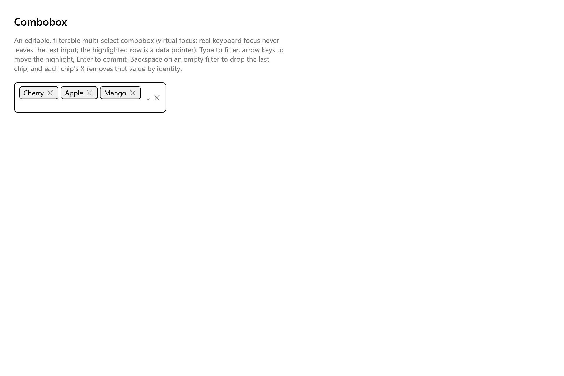 Combobox Gallery page in the high contrast theme