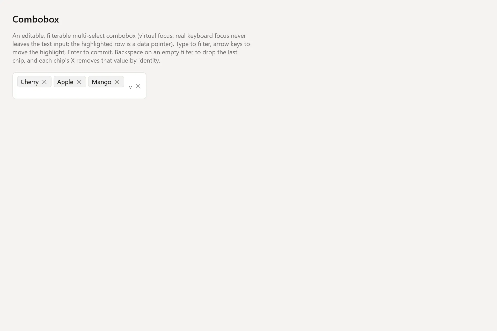 Combobox Gallery page in the light theme