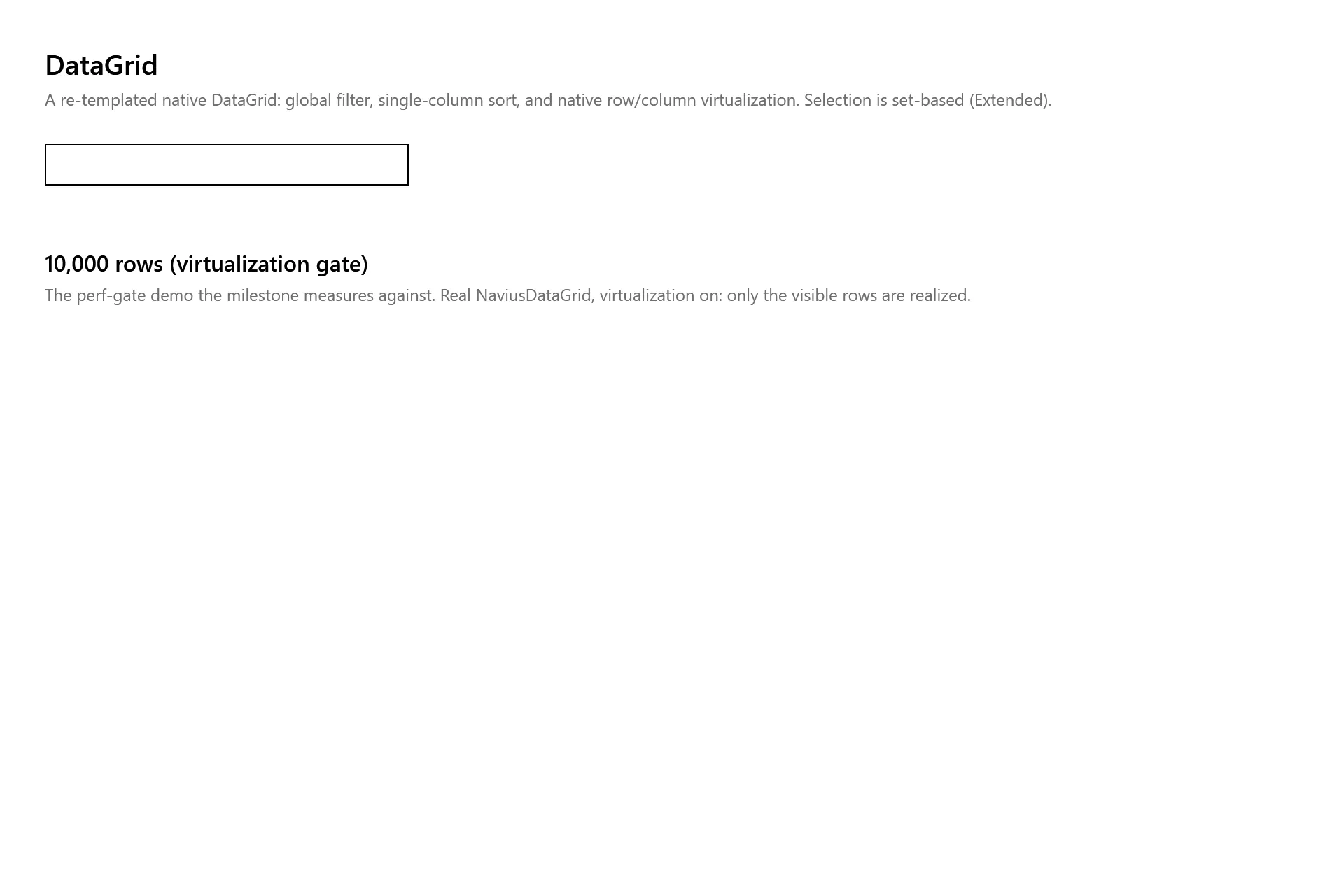 DataGrid Gallery page in the high contrast theme