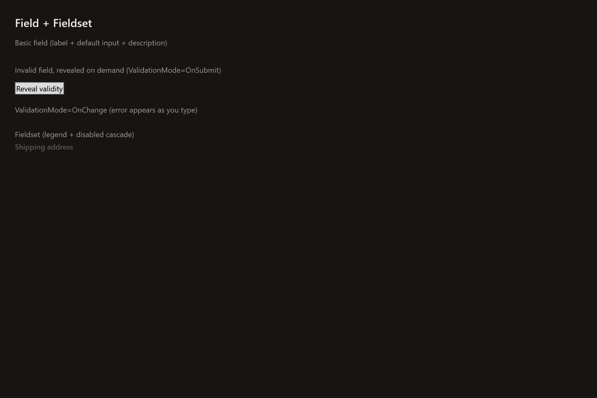 Field Gallery page in the dark theme