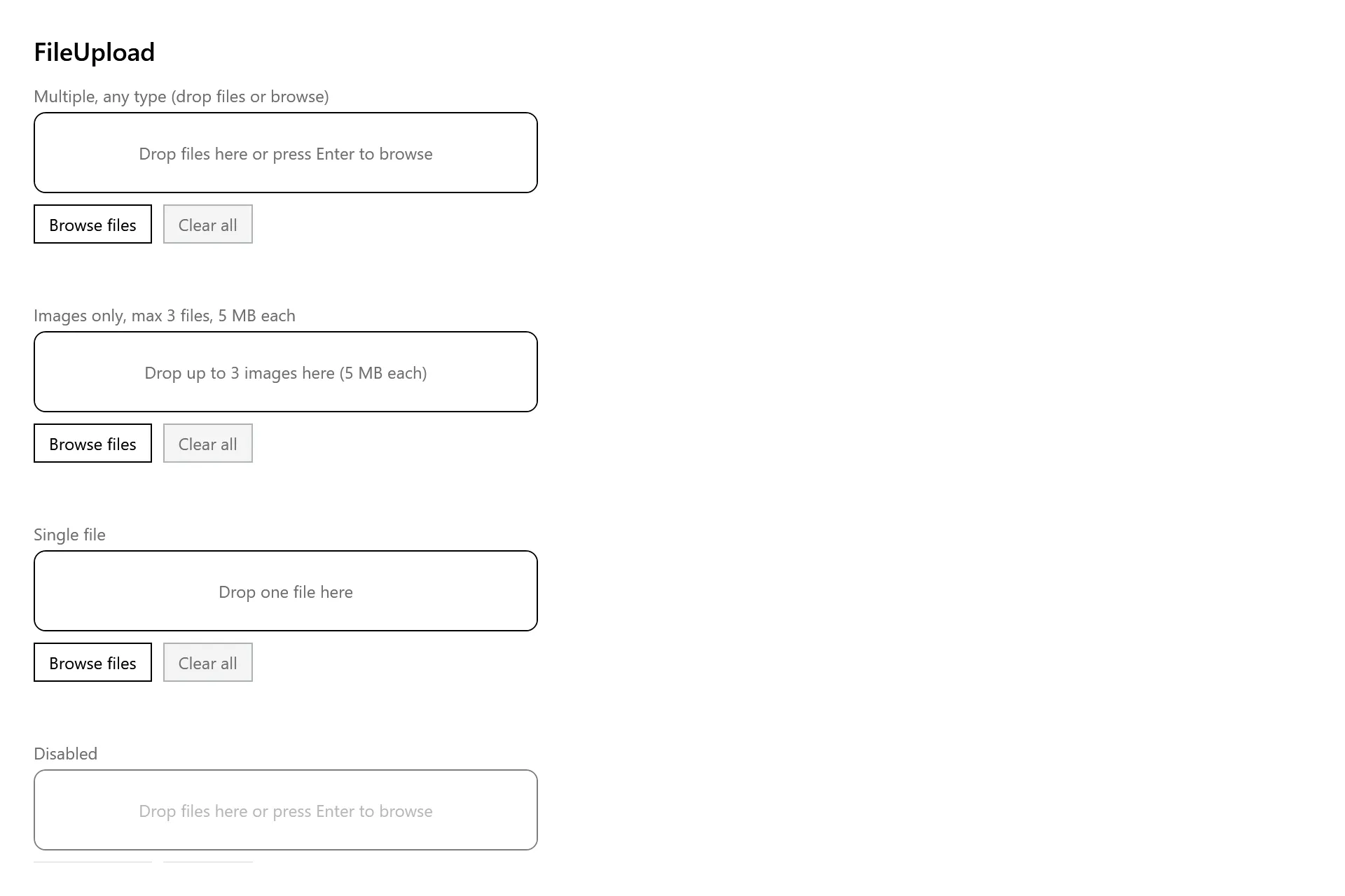 FileUpload Gallery page in the high contrast theme
