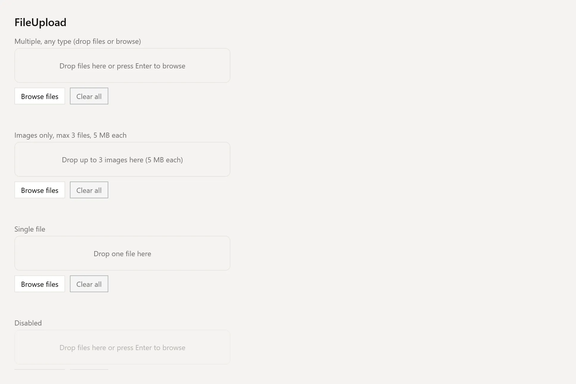 FileUpload Gallery page in the light theme
