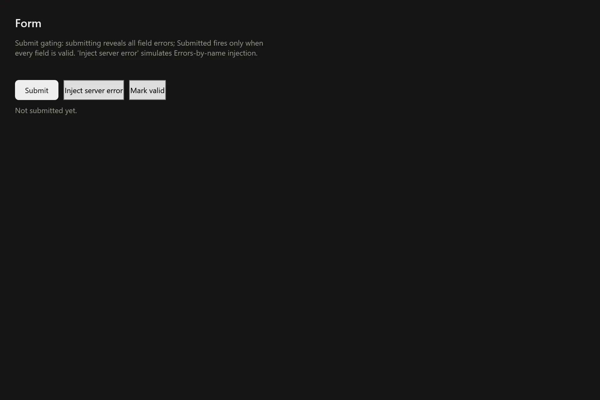 Form Gallery page in the dark theme