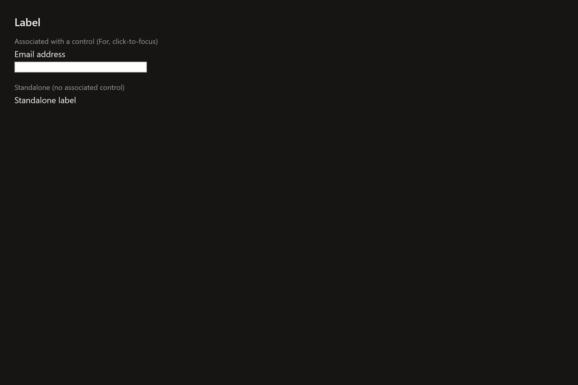 Label Gallery page in the dark theme