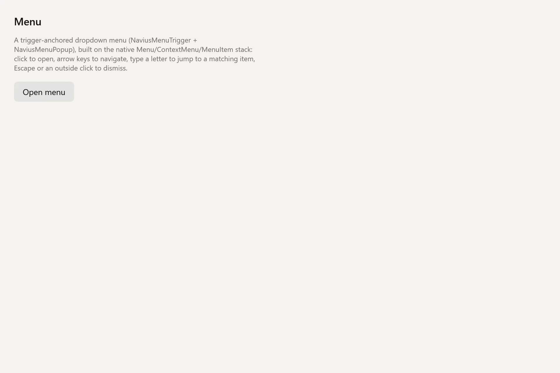 Menu Gallery page in the light theme