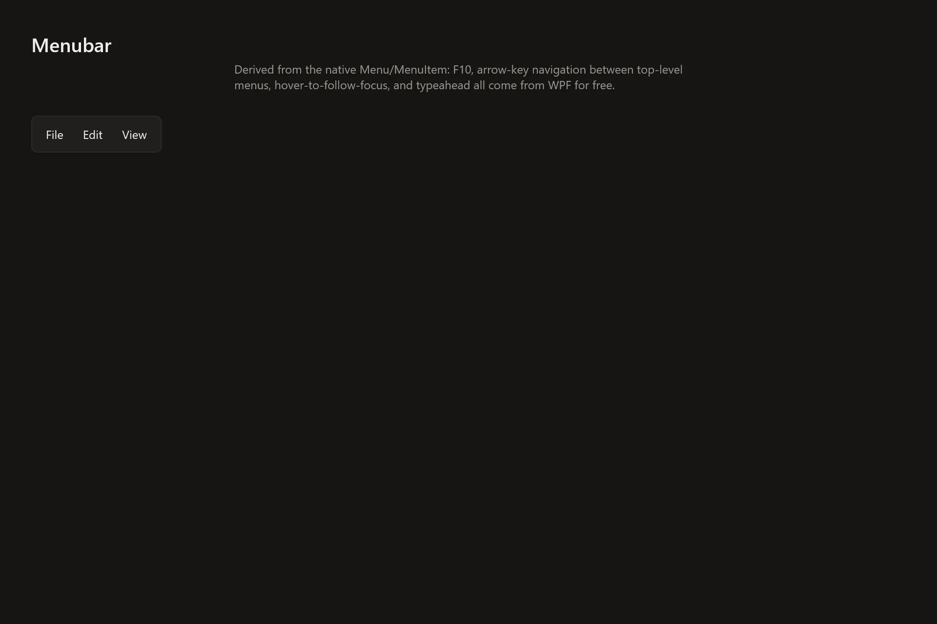 Menubar Gallery page in the dark theme