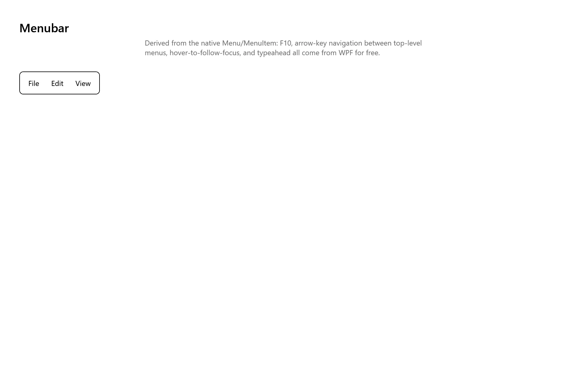 Menubar Gallery page in the high contrast theme