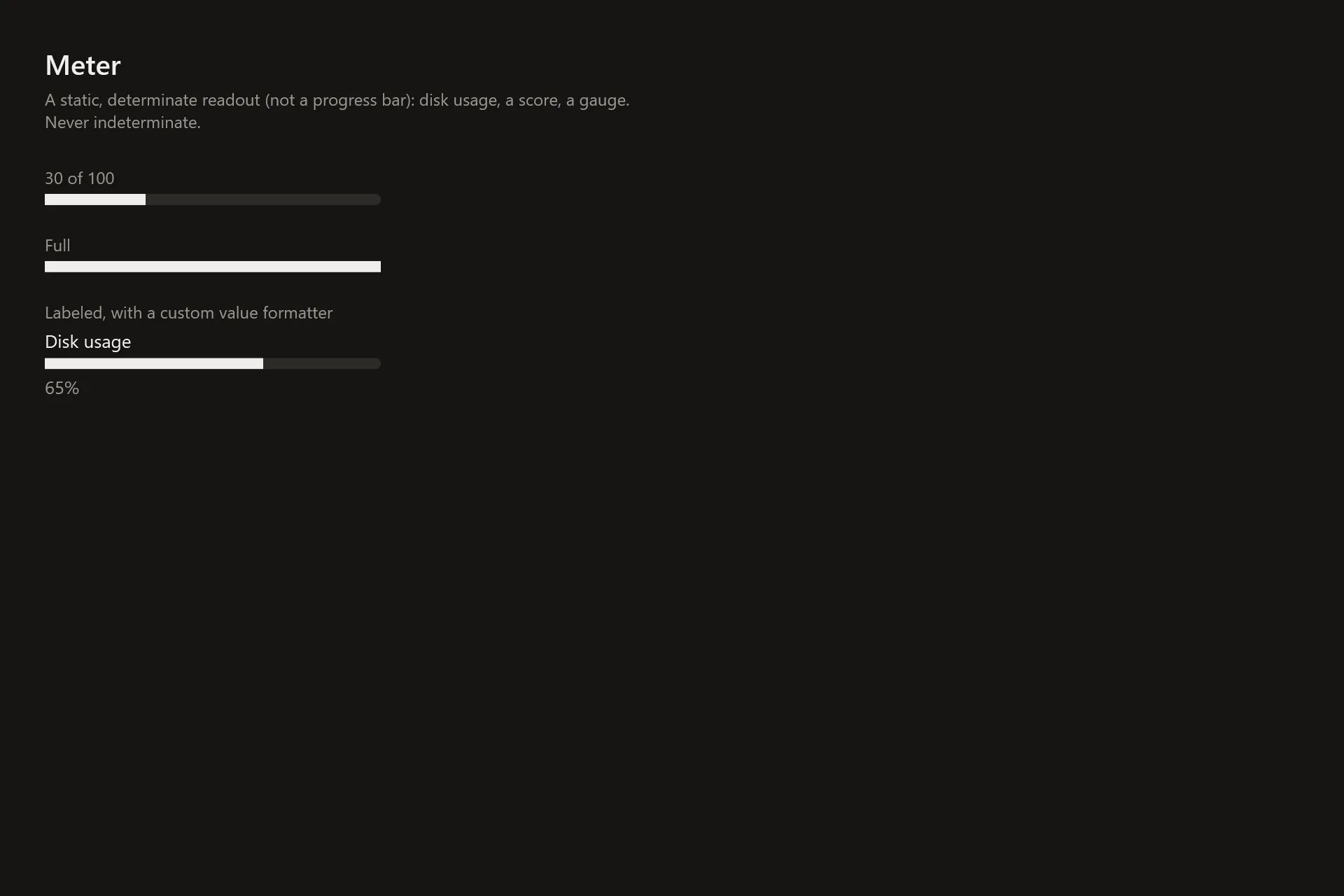 Meter Gallery page in the dark theme