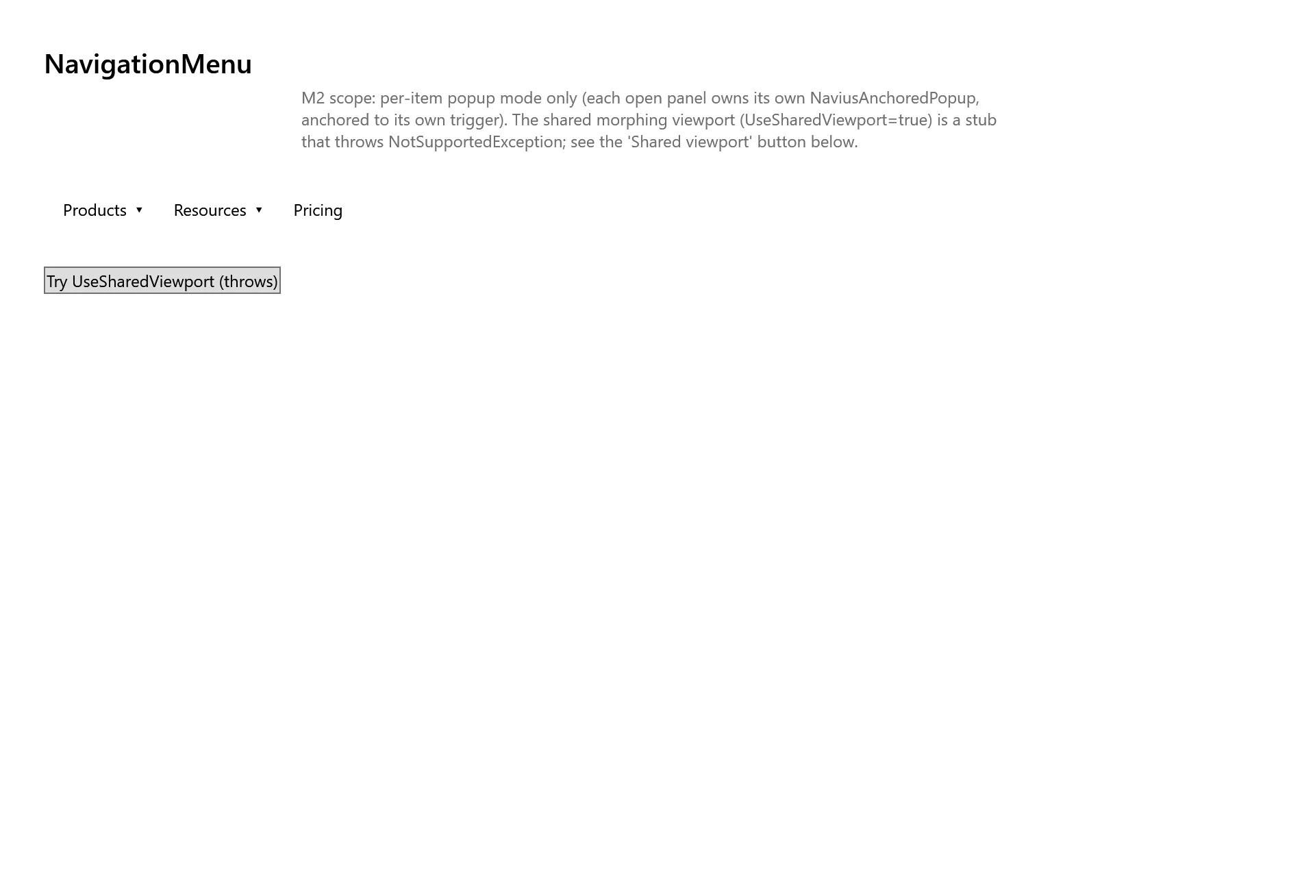 Navigation Menu Gallery page in the high contrast theme