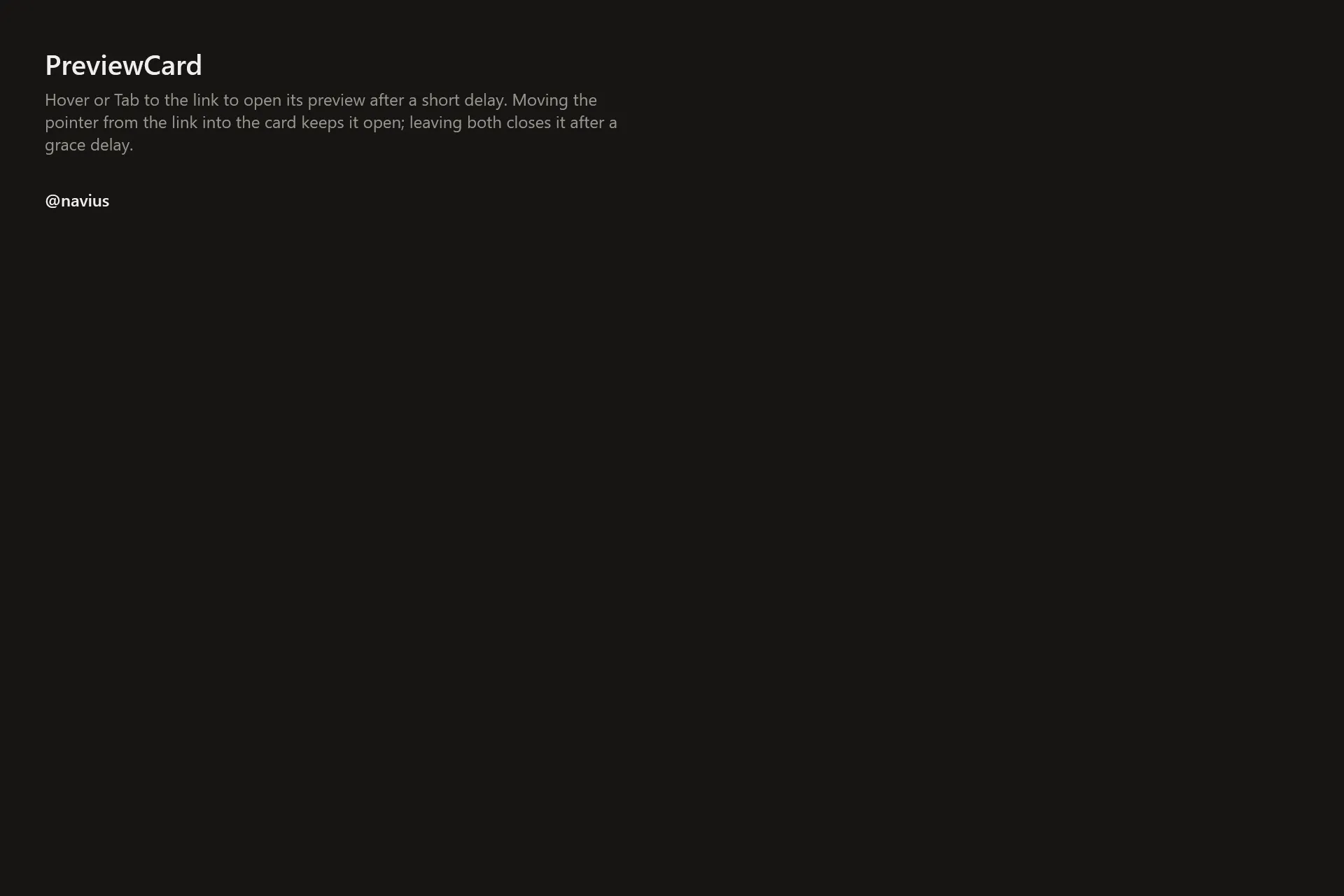 PreviewCard Gallery page in the dark theme