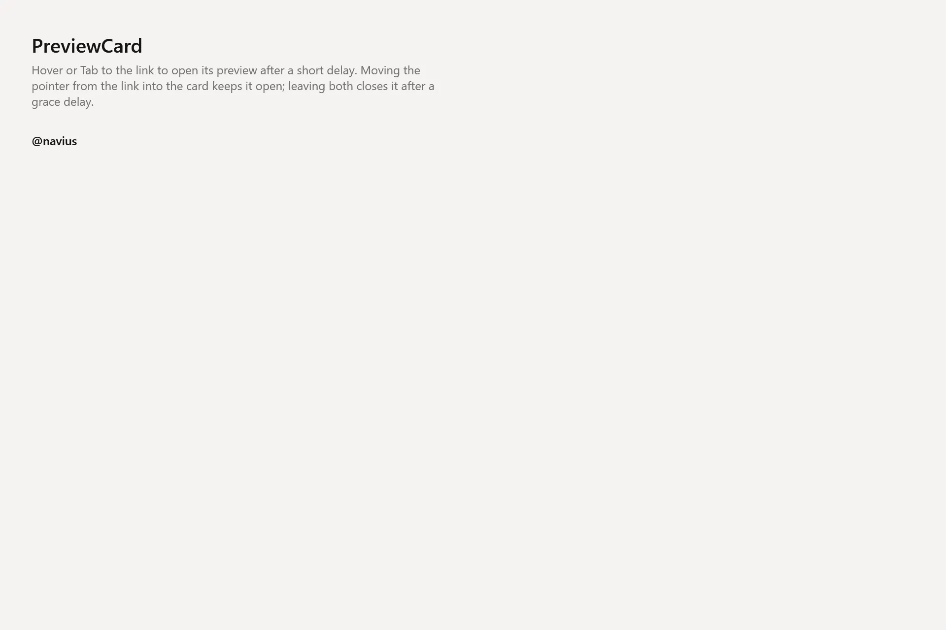 PreviewCard Gallery page in the light theme