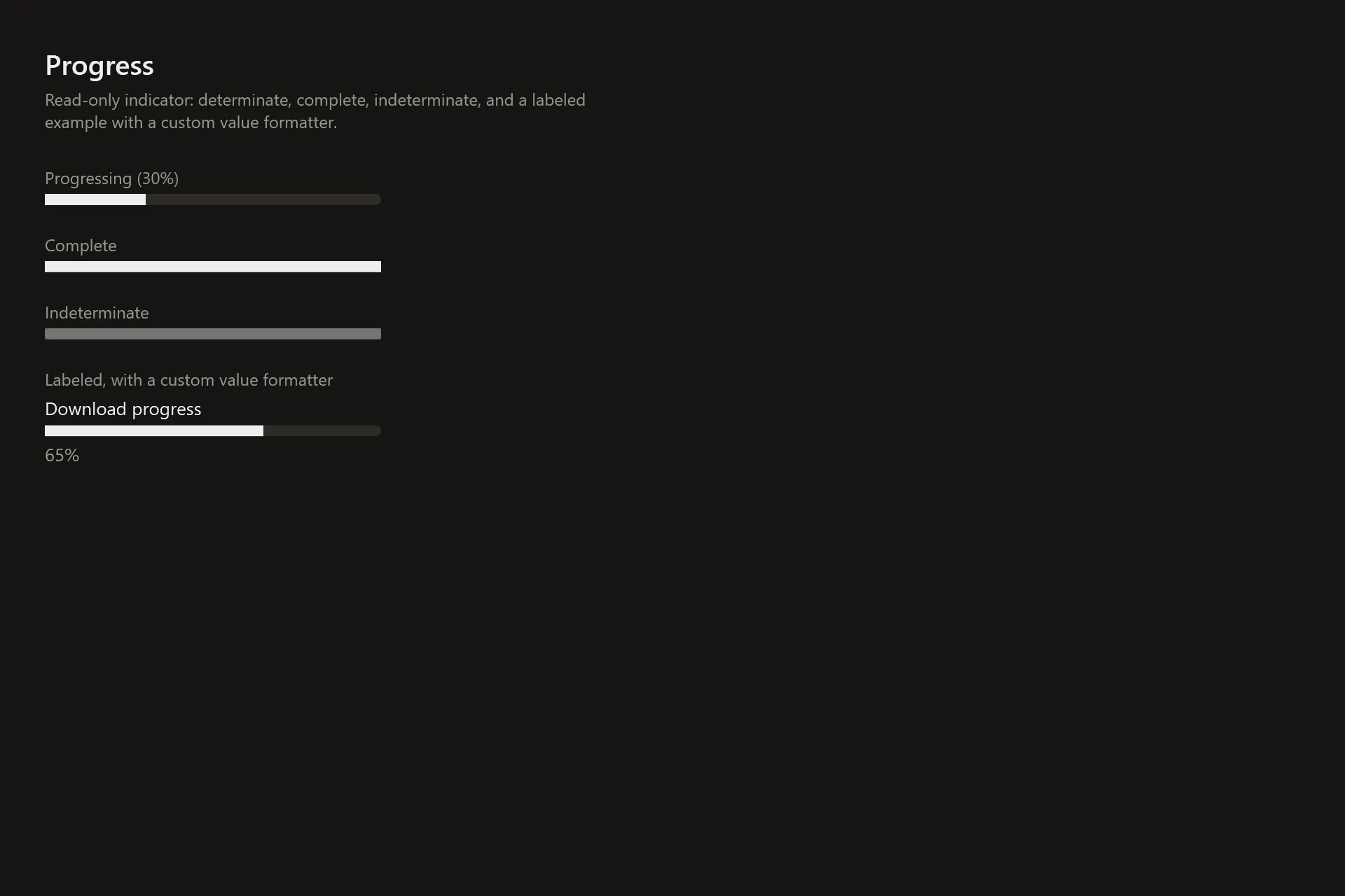 Progress Gallery page in the dark theme