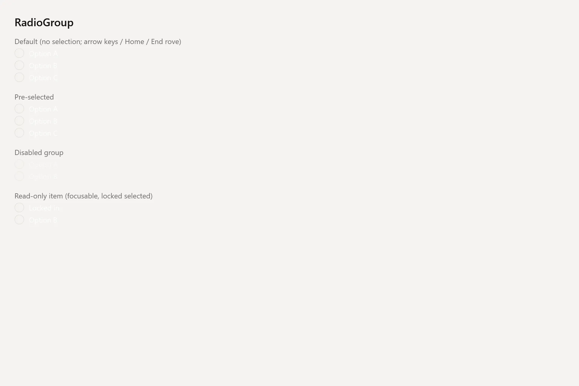 Radio Group Gallery page in the light theme