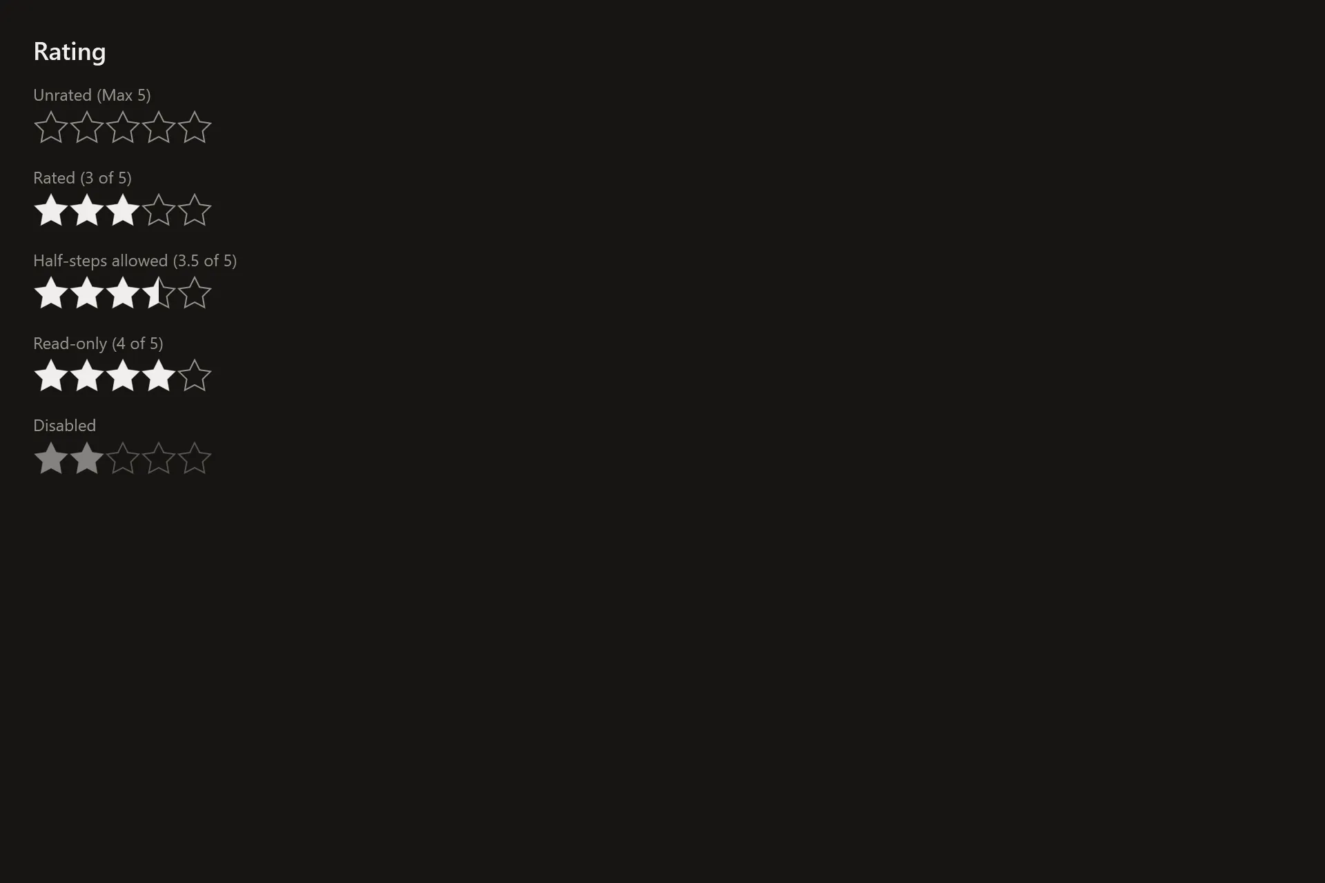 Rating Gallery page in the dark theme