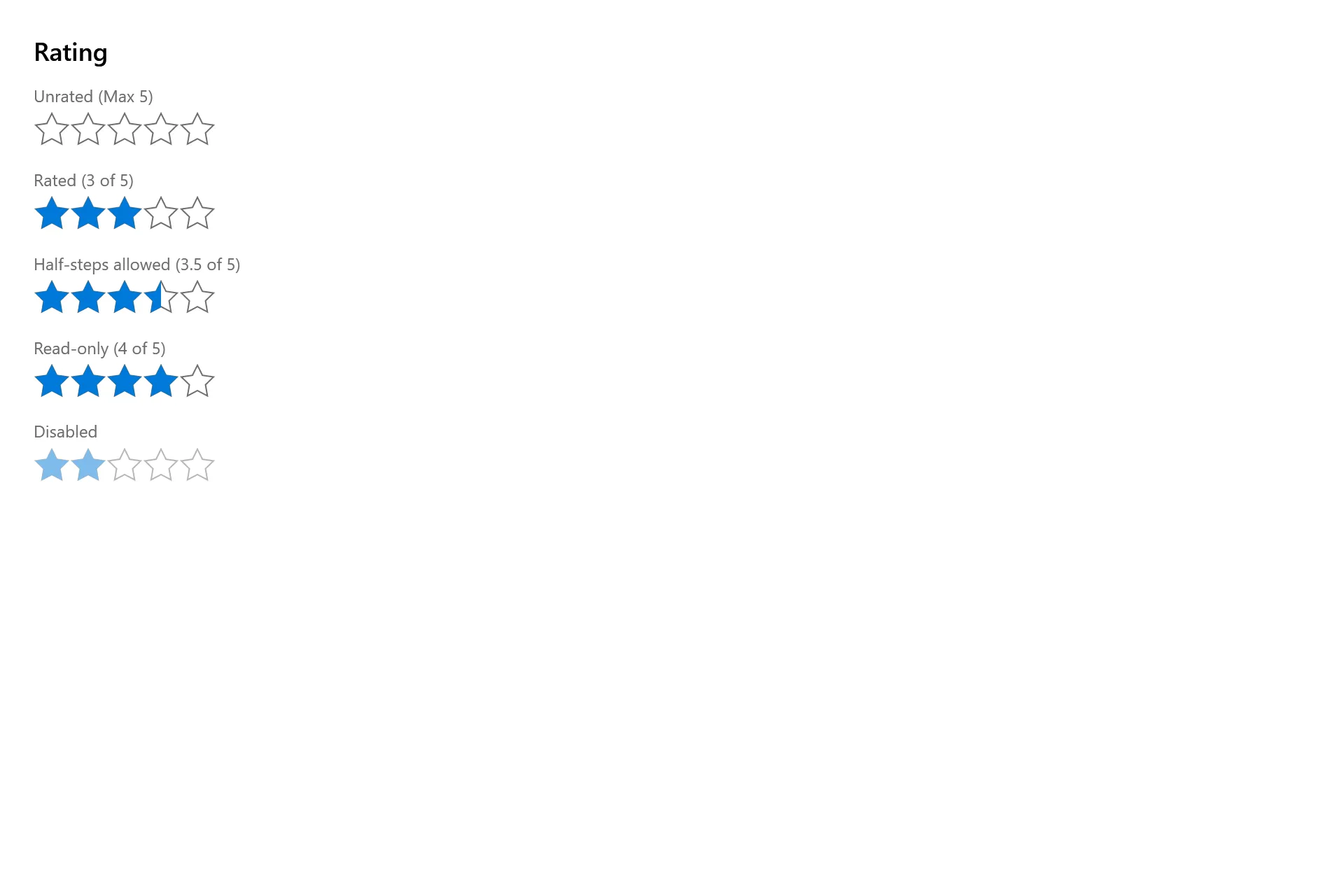 Rating Gallery page in the high contrast theme