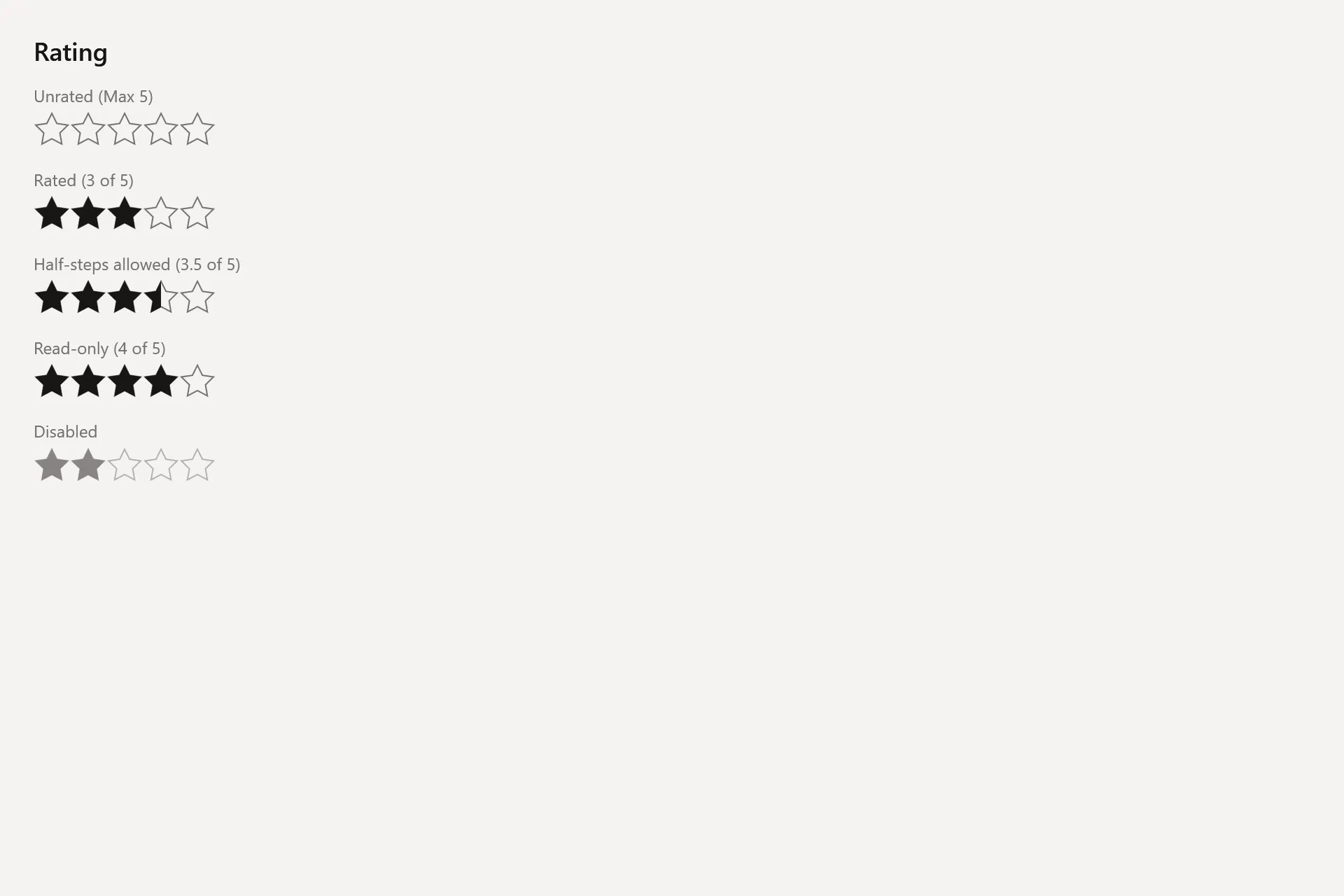 Rating Gallery page in the light theme