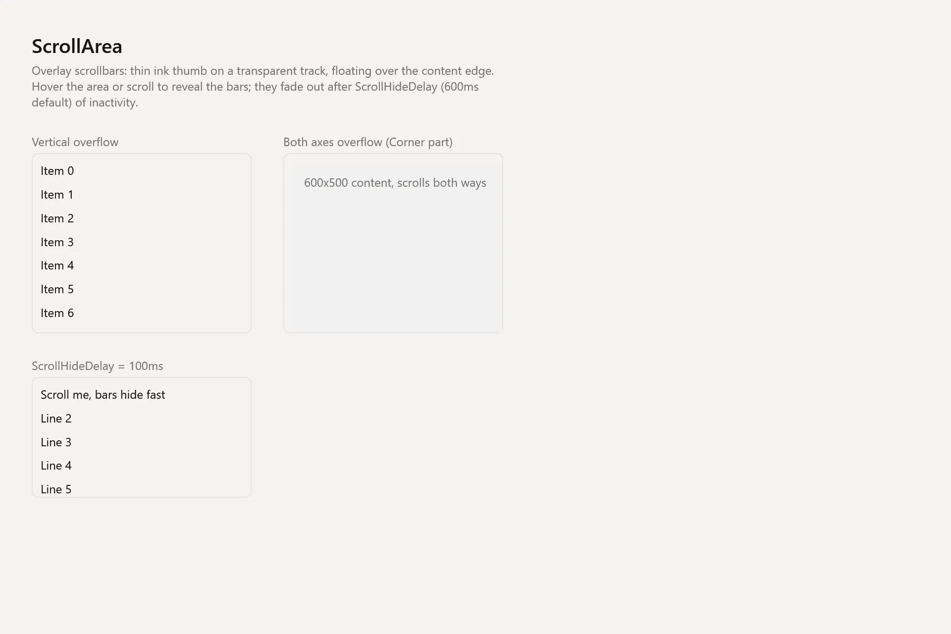 ScrollArea Gallery page in the light theme