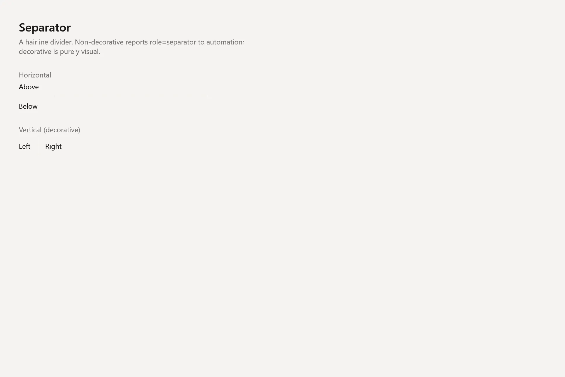 Separator Gallery page in the light theme