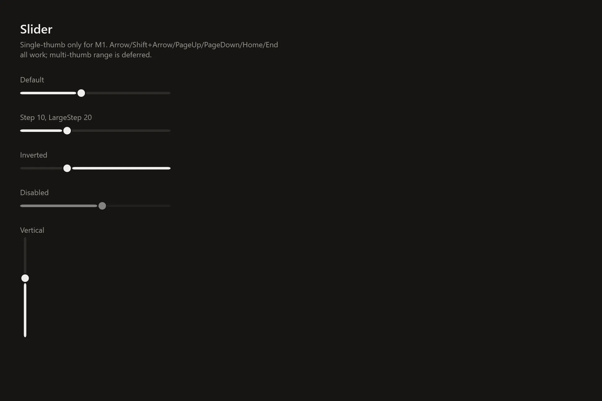 Slider Gallery page in the dark theme