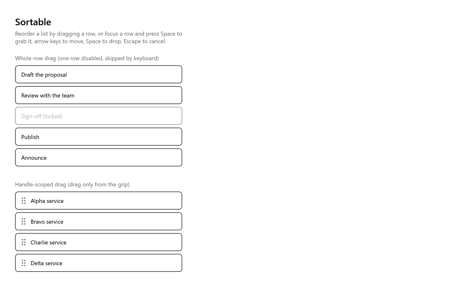 Sortable Gallery page in the high contrast theme