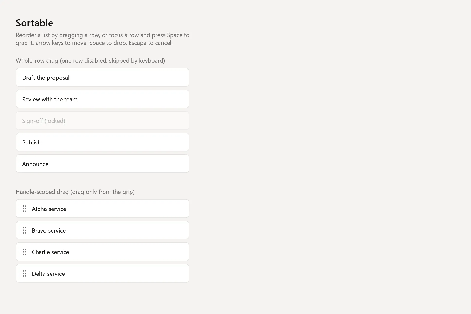 Sortable Gallery page in the light theme