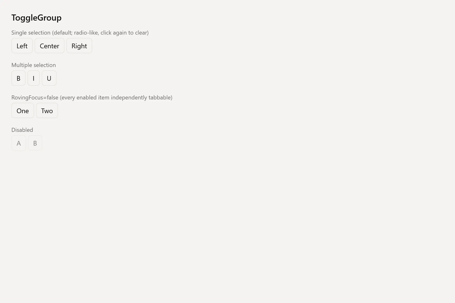 Toggle Group Gallery page in the light theme