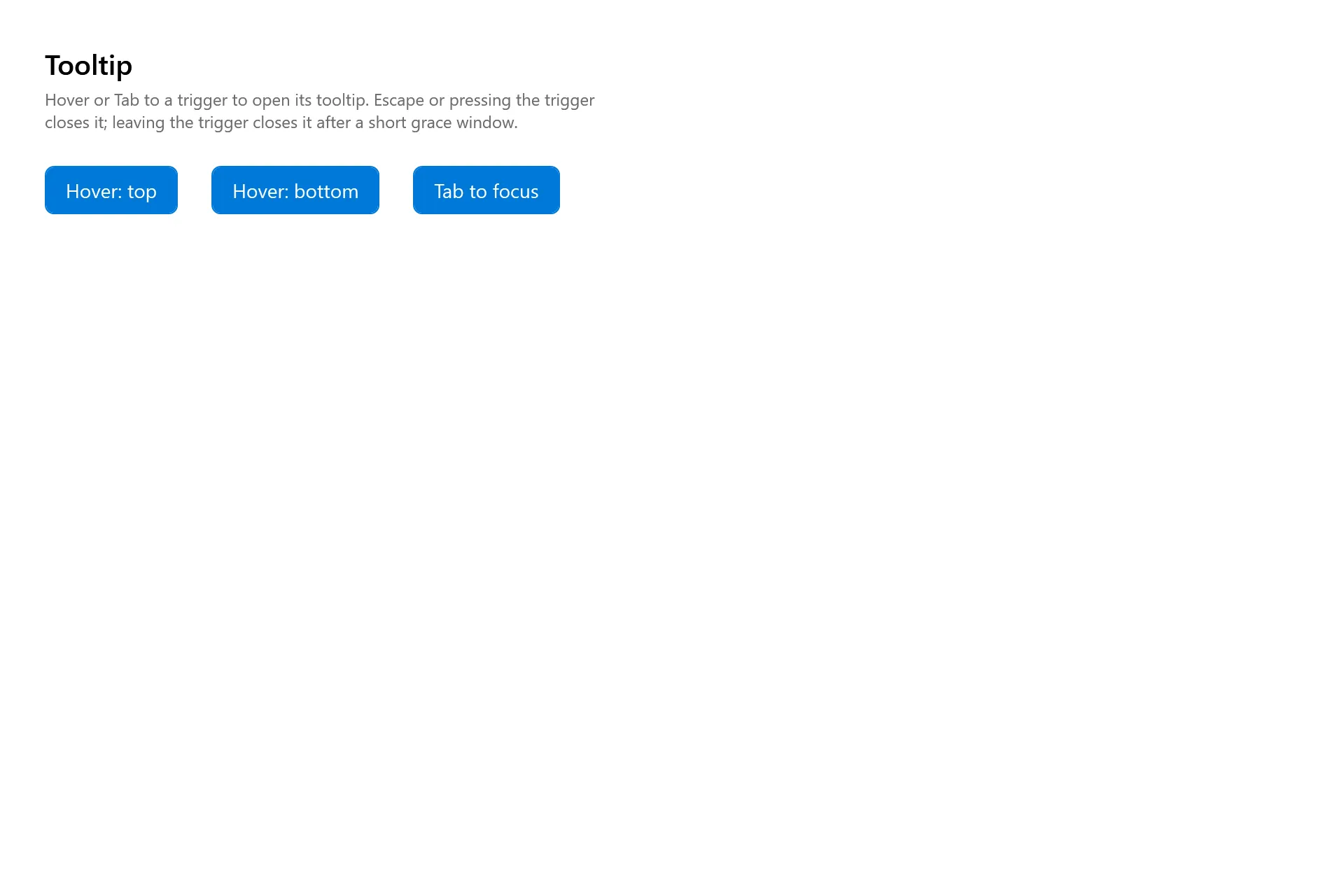 Tooltip Gallery page in the high contrast theme