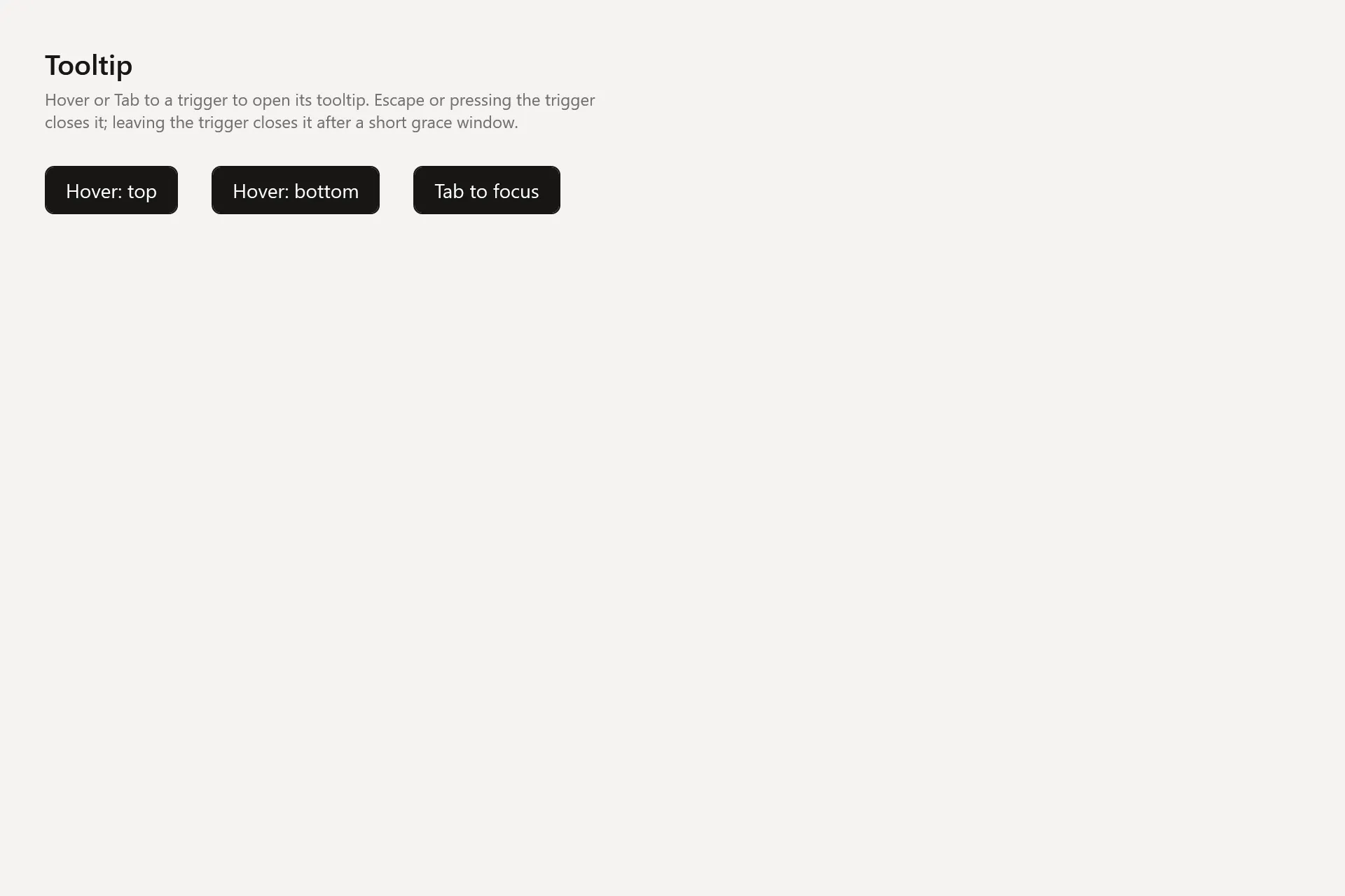 Tooltip Gallery page in the light theme
