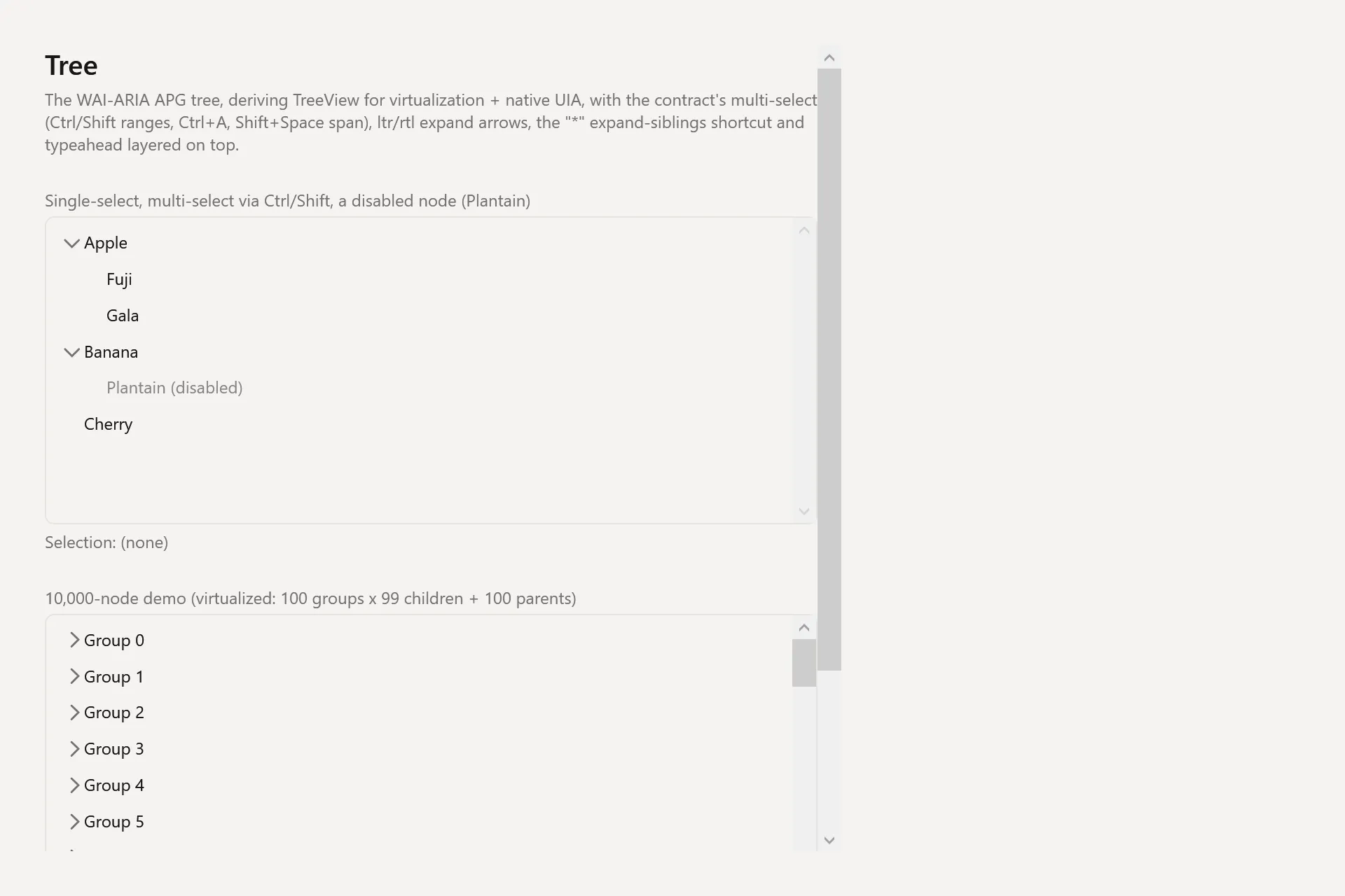Tree Gallery page in the light theme